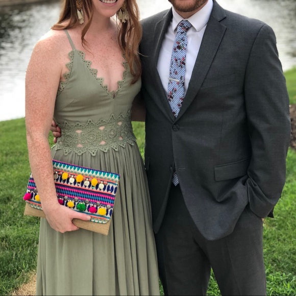 sage green lace maxi dress